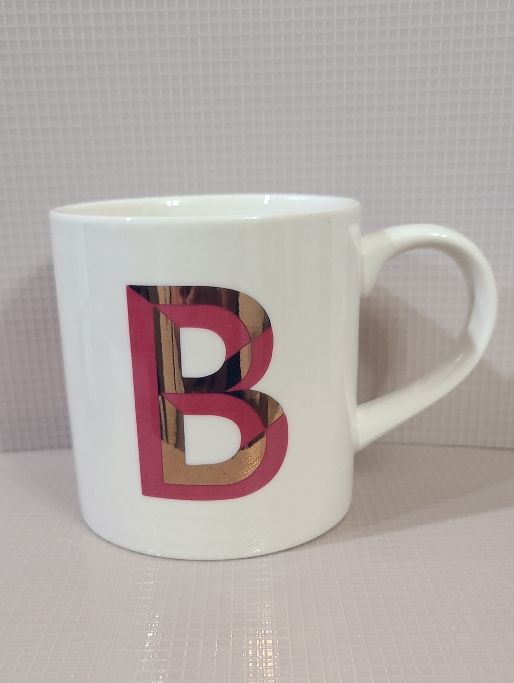 Opalhouse White Stonweware Mug with Pink and Gold Monogram B Initial Letter B